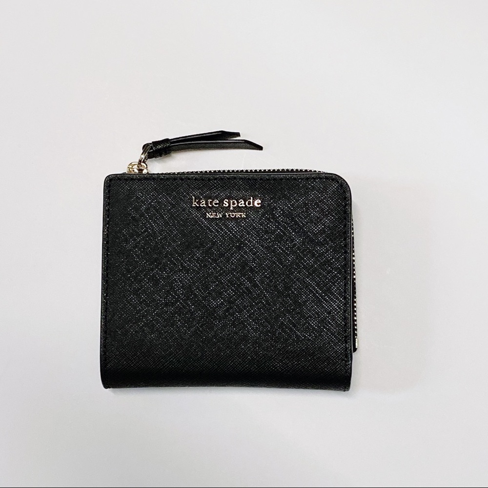 NWT kate spade black cameron bifold l-zip wallet